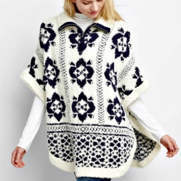 Gap Womens Multicolor Floral Wool Blend 1/4 Zip Oversized Poncho Sweater… - Picture 1 of 8